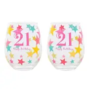 2PK Gibson Gifts 21 Birthday Party Stemless Glass Tumbler Drink Cup Drinkware