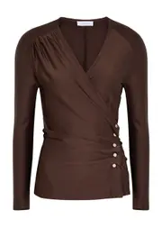 Rabanne Ruched Satin-jersey Wrap top - Chocolate - 42 (UK14 / L) 42 (UK14 / L)
