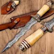 Damascus Dagger Knife 13" Camel Bone Handle Handmade Functional Knife