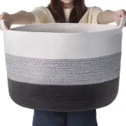 87L Large Cotton Cord Storage Basket: Baby Laundry Woven Hamper- 21.7x21.7x13.8"