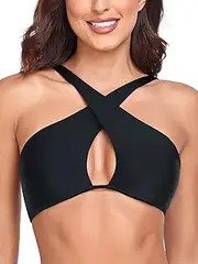 RELLECIGA Women's Halter Bikini Top Criss Cross Cutout Bathing Suit