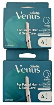 (2 LOT) Gillette Venus Razor Refills For Facial Hair & Skin Care 4 Cartridges