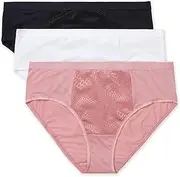 [Warner's] Women's Blissful Benefits Tummy-Smoothing Comfort Microfiber Hipster 3-Pack Ru5023w, Sunset Blush/White/Black