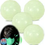 LECHONG 4-Pack 3.5” Glow Squeaky Dog Balls,Bouncy Glow in The Dark Dog Ball w