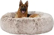 Bedfolks Calming Donut Dog Bed, 114CM Round Fluffy Dog Beds for Extra Large Dogs, Anti-Anxiety Plush Dog Bed, Washable Pet Bed with Non-Slip Bottom (Brown, Extra Large)