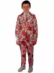 Boys White Blood Spatter Suit Halloween Costume Suit Blazer Pants & Tie M 8-10