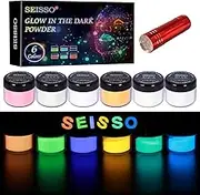 Glow in The Dark Powder Pigment with Flashlight, 120g Luminous Powder Dye Set, 20 g/0.7oz Each, Neutral and Fluorescent Colors for Various Activities, Evening Parties, Halloween, Nail Art, Crafts