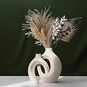 White Ceramic Vase, Modern Home Décor Vase Set of 2, Circle Matte Hollow Donut Pampas Flower Vases Nordic Boho Ins Style for Wedding Dinner Table Living Room Office Bedroom décor