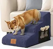 Eukue Dog Stairs for Small Dogs and Cats, 3 Steps Dog Stairs for Bed and Sofa, High Density Foam Dog Ramp, Portable Pet Stairs with Cover, Blue