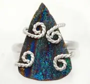Natural Titanium Druzy 925 Sterling Silver Ring Sz 9,