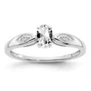 Solid 14k White Gold Topaz and Simulated CZ Ring
