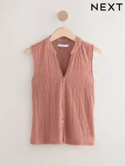 Pink Sheer Lace Button Through Top (F07806) | $38
