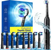 Rotating Electric Toothbrush for Adults with 8 Brush Heads (2 Types), 4 Modes Deep Clean Electric Toothbrush with Rechargeable Power and 2 Min Smart Timer