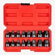WETT 3/8-Inch Drive Low Profile Impact Hex Driver Set, 16-Piece Stubby Hex Bit Socket Set, Cr-Mo Steel, SAE/Metric, (1/4" - 3/4", 6-19mm)