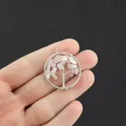 Natural Rose Quartz Gemstone Tree of Life Pendant - GEM095