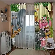 Exquisite Curtains for Kids Bedroom Cartoon&Animals 3D Pattern Microfiber Blackout Fabric Eyelet Window Drapes for Kids Nursery Playroom 2 Panels W117cm (46") x D138cm (54") x 2