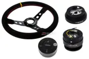 NRG 350 3" Deep Steering Wheel Suede Yellow 140H Hub Gen2 Black Release Lock LB
