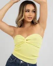 [Mooloola] Mooloola Women's Bianca Knit Tube Top in Lemon Yellow Size 12 12 Lemon Yellow