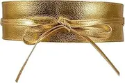 [AGDGV] Women Obi Style Waist Belt Soft Faux Leather Self Tie Wide Wrap Around Bowknot Ladies Waistband Belts Gold Belts for Women Dresses