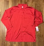 Stars Above Women's Size XL Long Sleeve Button Front Satin Pajama Top Red