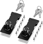 2 Packs 4 Inch Keyed Hasp Locks, Zinc Alloy Hasp Latches, Twist Knob Locking Hasp for Small Doors Cabinets, Door Latch Catch Latch Safety Lock Door Lock with Keys Screws (Black)