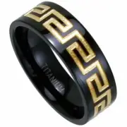 Black Plated TITANIUM BAND RING with Antiaue Accent, size 13 - in Gift Box