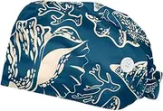 [FVQL] 2 Pcs Bouffant Caps with Sweatband, Scrub Cap with Buttons, Vintage Pattern Starfish and Seashells