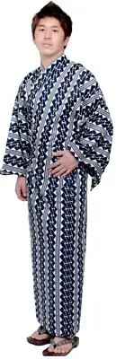 Men's Yukata Robe Japanese Summer Kimono - Chain Pattern