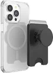 PopSockets Phone Wallet with Expanding Grip and Adapter Ring for MagSafe, Phone Card Holder, Wireless Charging Compatible, Wallet Compatible with MagSafe -Black