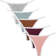 [Ausing] Women's Underwear Sexy Lace Thongs Seamless Low Waist Briefs Stretchy Bikini Knickers T Back G String Underwear Breathable Hipster Panties Everyday Underpants for Ladies 5 Pack S-XL