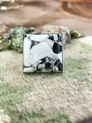Handmade Sterling Silver White Buffalo Square Adjustable Ring with Signed Nizho