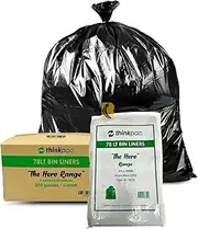 Garbage Bags 78L Carton of 250 - Black Rubbish Bin Liners 91cm x 76cm - 25 um Medium Thickness - Waste Bags for Offices, Commercial Spaces, Household & Cleaning