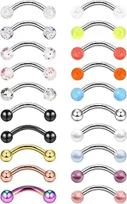 [JESMODA] Stainless Steel Eyebrow Studs Rings Belly Piercing Bells Curved Barbell Piercing CZ Cubic Zirconia Eyebrow Belly Ring 16G