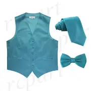 New Men's aqua blue formal vest Tuxedo Waistcoat_necktie & bowtie party wedding