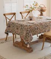 GGP Floral Vintage Bird Tassel Tablecloth - Vintage Cotton And Linen Jacquard Tablecloth, 140*180Cm