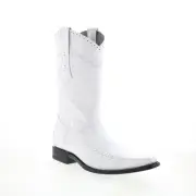 Los Altos Square Toe Ostrich Deer Stitch Mens White Wide Cowboy Western Boots