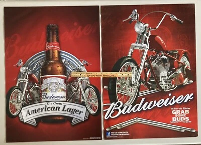 NEW (2) Budweiser Motorcycle Chopper Paper Poster Bar Sign American Bud Harley