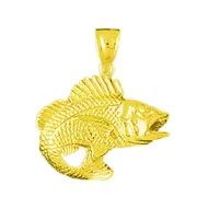14K Gold 3D Bass with Open Mouth Pendant