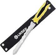 paxlloonge Insulation Knife, 7.8”Stainless Steel Utility Knives Double Side Blade Yellow Handle with Nylon Sheath for Cutting Mineral Wool and Sod Cutter Garden Knife