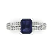 2.45 ct Emerald Cut Sapphire Gemstone Solitaire with Accents Ring White Gold