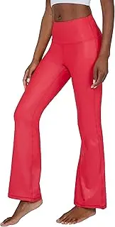 [90 Degree by Reflex] Faux Leather Flared Leg Yoga Pants - Squat Proof Interlink V-Back Cire Leggings