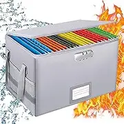 Fireproof Document Box, Water-Resistant File Organizer Box with Lock, Portable File Box with Handle Document Safe Collapsible File Cabinets for Home Office for Hanging Letter/Legal Folder (Silver)