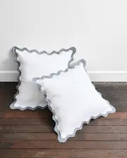 White & Mineral 100% French Flax Linen Scalloped European Pillowcases (Set of Two)