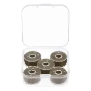 Prewound Sewing Bobbin Thread Set of 5pcs with Storage Plastic Case, Dark Tan
