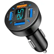 4 Ports USB Car Charger QC3.0 Fast Charging Adapter W/Cigarette Lighter Socket (for: Audi)