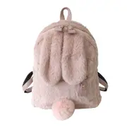 Nevenka Women Cute Rabbit Ears Backpack Fluffy School Bag Satchel-Pink