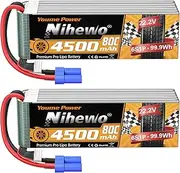 Nihewo 6S Lipo Battery,22.2V 4500mAh Lipo Battery 80C with EC5 Plug for X Class Drone Racing 70MM 80MM 90MM EDF RC Quadcopter Airplane Helicopter Car Truck Boat Hobby (2 Packs)