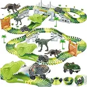 Dinosaur Toys,Dinosaur Train,Race car Track, Create A Dinosaur World Road Race,Flexible Track Playset and 2 pcs Cool Dinosaur Cars for Kids 3-5 Best Gift