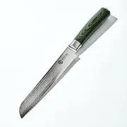 [HexClad] 8 Inch Serrated Bread Knife Japanese Damascus Stainless Steel Full Tang with Pakkawood Handle, Wide Serrations, Smooth Cutting Action, 60° Rockwell Hardness Rating