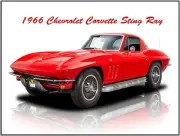 1966 Chevrolet Corvette Sting Ray in Red Metal Sign: Fully Restored